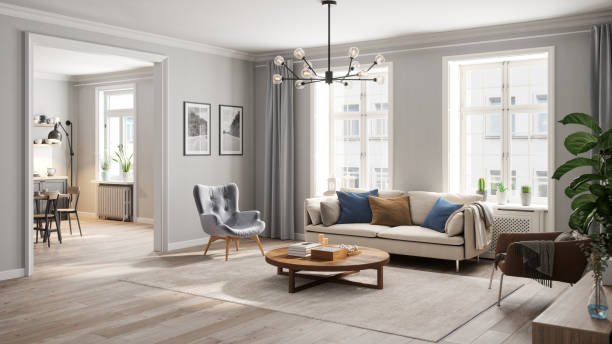 Scandinavian style living room interior with minimalist design.