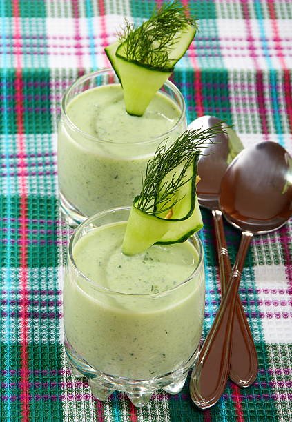 cucumber soup in glasses