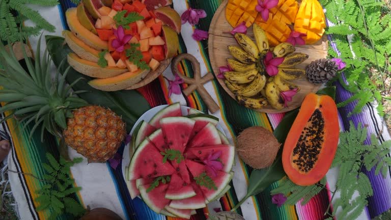 Eating fruits in summer Tropical Luau Fiesta