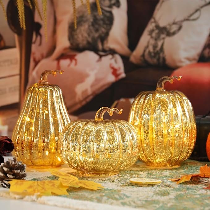 3 Assorted Mercury Glass Pumpkins