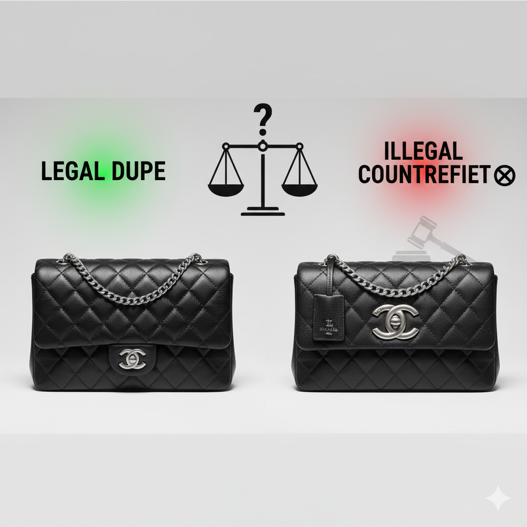 High-quality, legally permissible Best Designer Dupes of 2025 on a marble table in front of a mirror, featuring black and quilted pink shoulder bags, a beige quilted tote, a black luxury-style handbag, chunky sneakers, and earrings, all with a '2002' price tag and no visible brand logos to distinguish them from counterfeits.