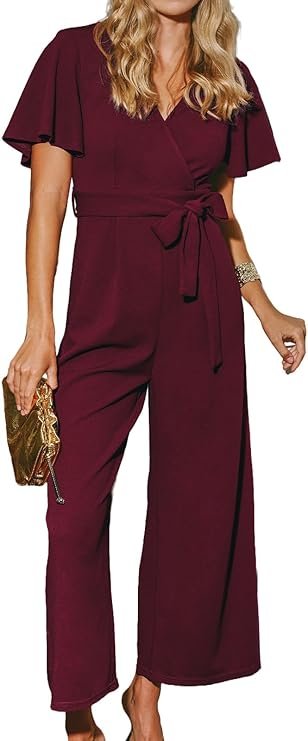 ouges v neck belted jumpsuit