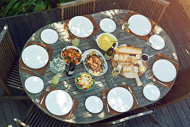 shot of an outdoor lunch on a table