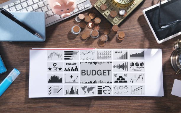 budget concept in notepad with a business objects.